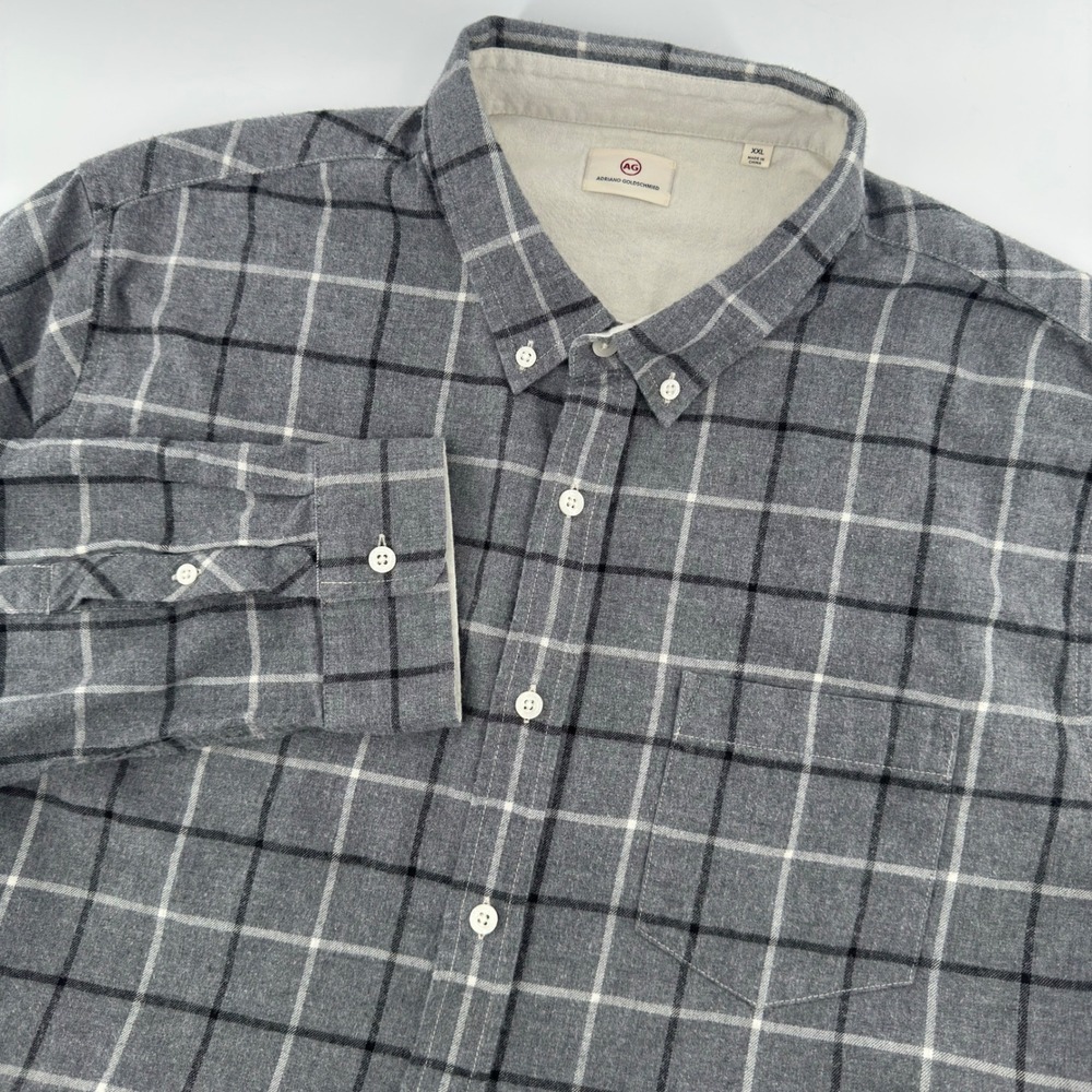 AG Adriano Goldschmied Mens Gray Plaid Long Sleeve Button Down Shirt Flannel *XL
